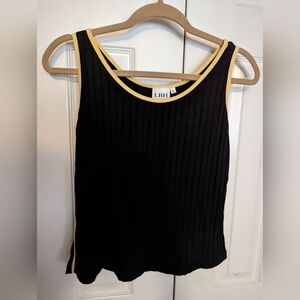 LBH‎ black ribbed tank top with yellow trim, size: L